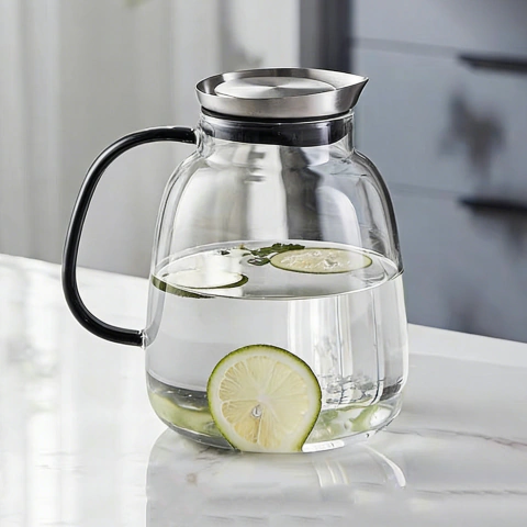Jarra Vidrio Borosilicato Térmico 2 L con tapa de Acero Inoxidable, Bebidas Frías y Calientes