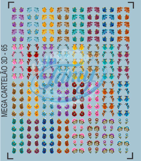 M65 - Cartelão com 320 Adesivos de Unha 3D - 160 pares