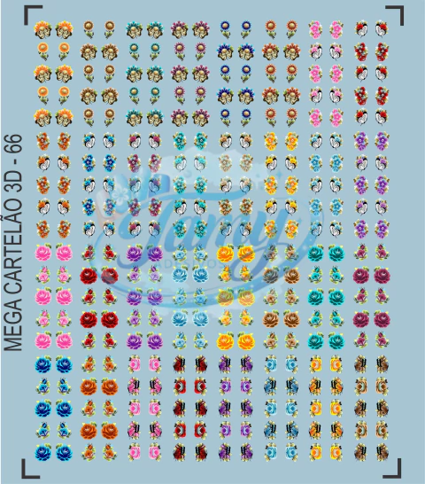 M66 - Cartelão com 320 Adesivos de Unha 3D - 160 pares