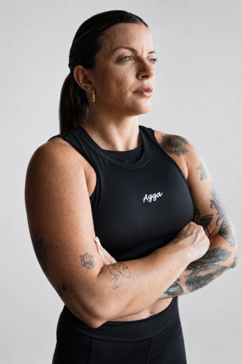 CROPPED REGATA PRETA POLIAMIDA LOGO PUSH UP