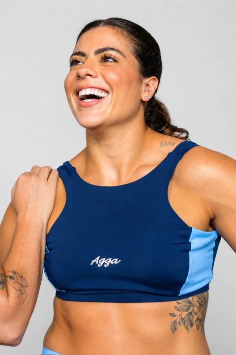 TOP BAR MUSCLE UP AZUL MARINHO COM AZUL BEBE COSTAS ABERTA LOGO