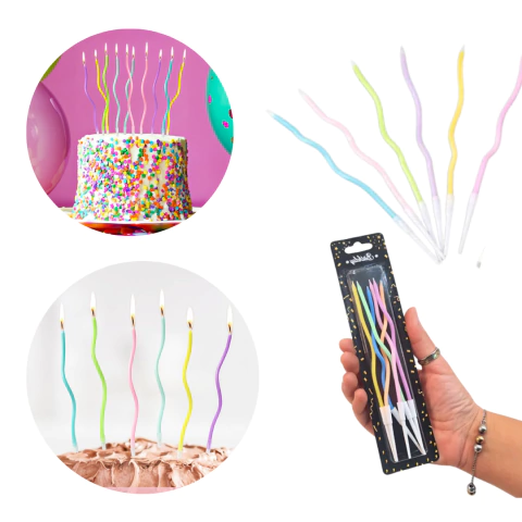 Velas Para Torta Curvas Metalizadas Colores Altas 15 Cm X6