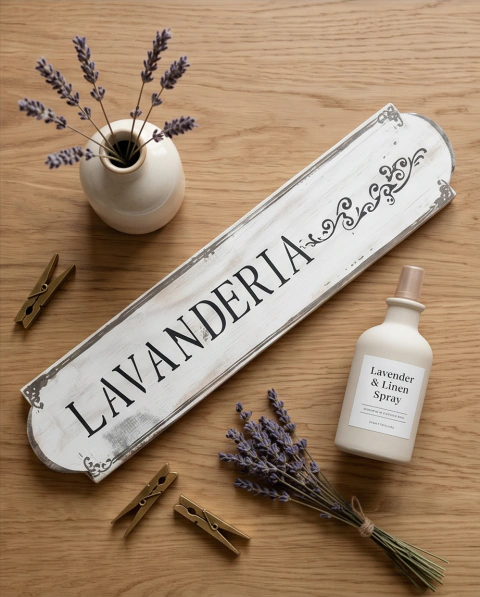 Placa Decorativa Lavanderia é perfeita para dar vida e estilo à sua área de serviço. Com um visual vintage sofisticado, ela transforma um espaço comum em um ambiente mais bonito e acolhedor. Deixe a rotina de cuidados com a casa mais leve com este lindo d