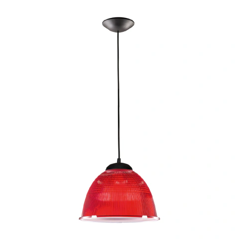 Luminária prismática 16 polegadas em acrílico vermelho e cabo PP preto E-27.