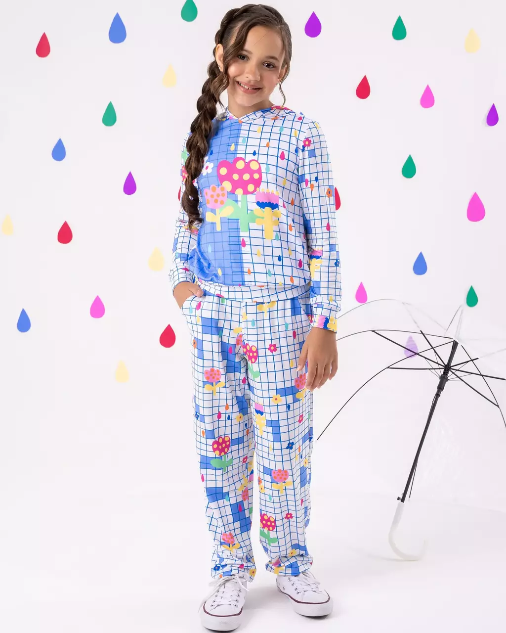 Conjunto Infantil Menina Frio Quadriculado com Capuz - 4