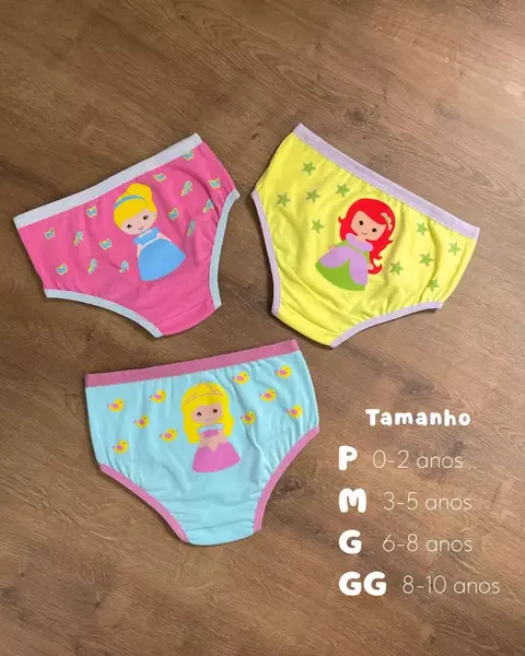 Kit 3 Calcinhas Infantil Algodão Princesas