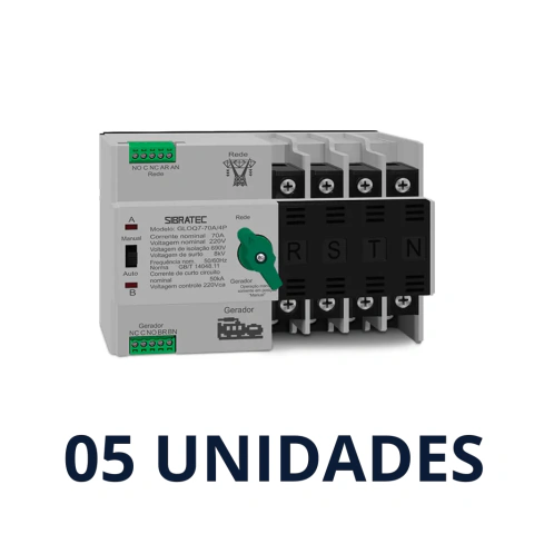 Kit 5 Chaves Transferência Automática 4 Polos 70A 220V ATS