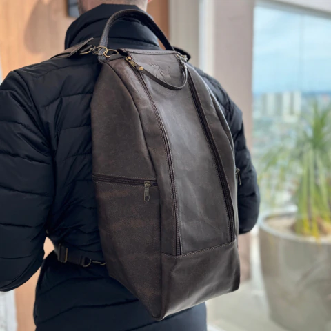 Mateira em Couro Mochila Galo - Marrom Estonado