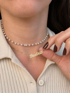 Kit Colar Nome e Choker Amy Perola - Ouro 18k Personalizado