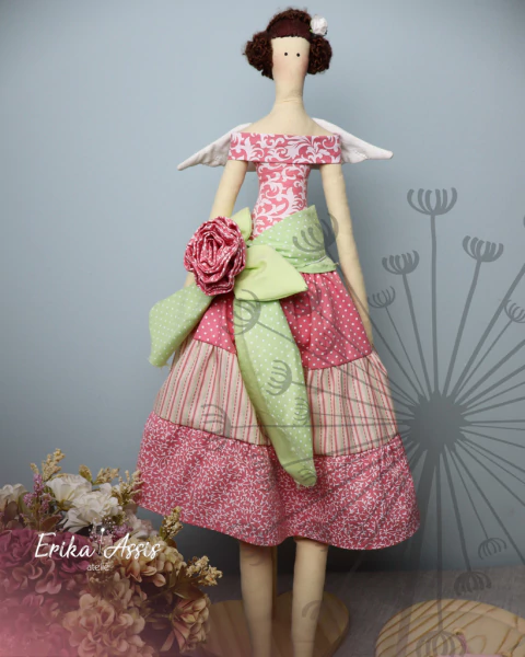 Tilda Anjo rosa e verde