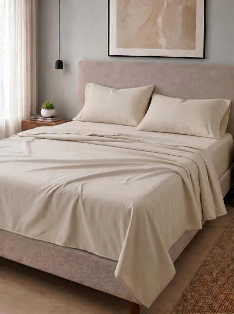 Juego de sábanas lisas Tulum king - Beige