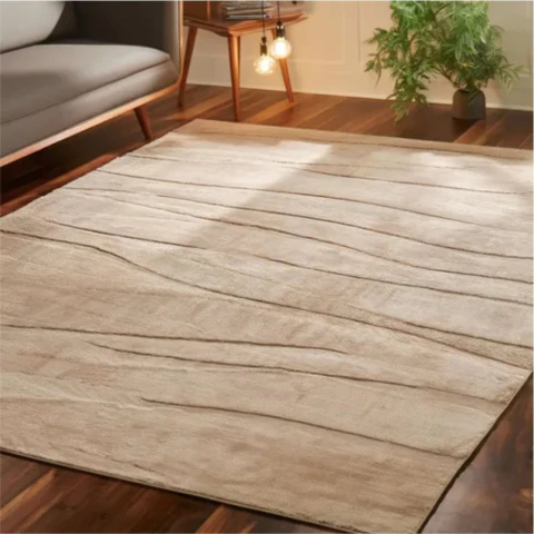 Alfombra Living 180x230 Nórdica Piel Conejo Lavable Beige Lineas