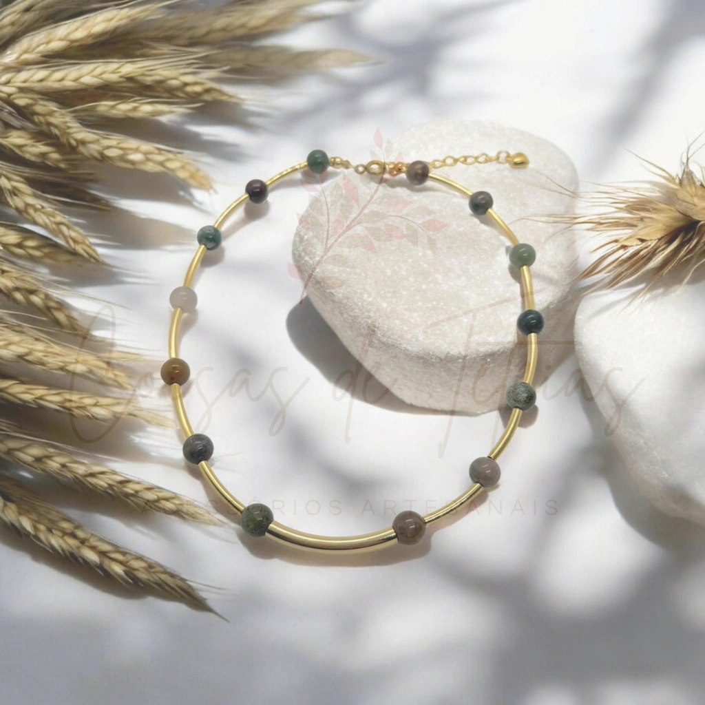 Colar Choker Contas Ágata Indiana