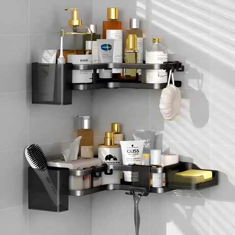Organizador Rack X4 Piezas Negro Para Baño Con Estantes Y Accesorios Negro
