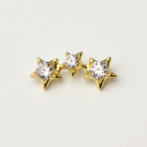 Labret cluster 3 estrelas com zircônia - Titânio PVD Gold
