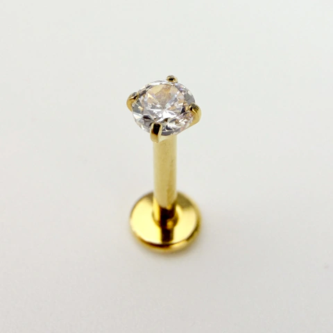 Labret ponto de luz zircônia garrinha - Titânio PVD Gold