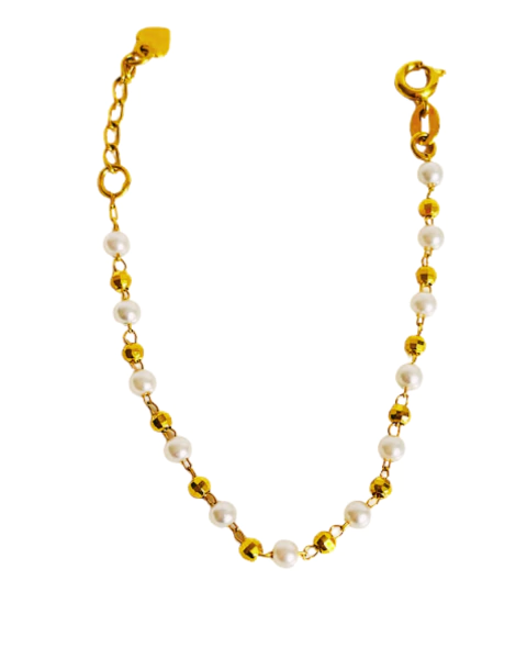 Pulseira Pérola e Bolinha Lisa Folheado a Ouro 18k