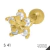 Piercing de ouro amarelo com formato de estrela e detalhes em mini flor lisa com pedras brancas