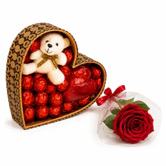 Buquê de Rosa + Coração de Chocolate de Pelúcia G Viermon 230g