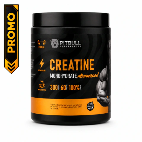 Creatina Monohidrate Micronized Pitbull Suplementos 300g 60 servicios, Sin sabor