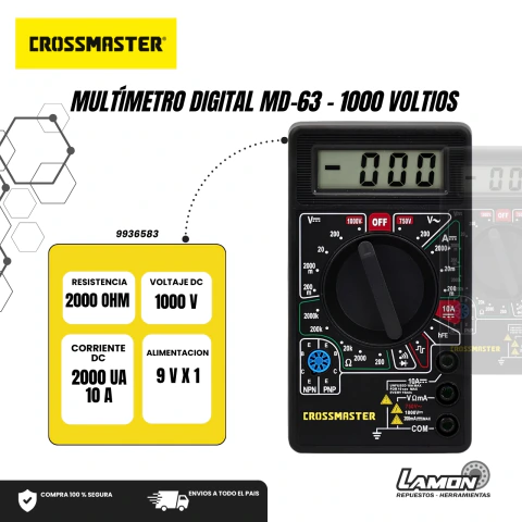 MULTÍMETRO DIGITAL MD-63 – 1000 VOLTIOS