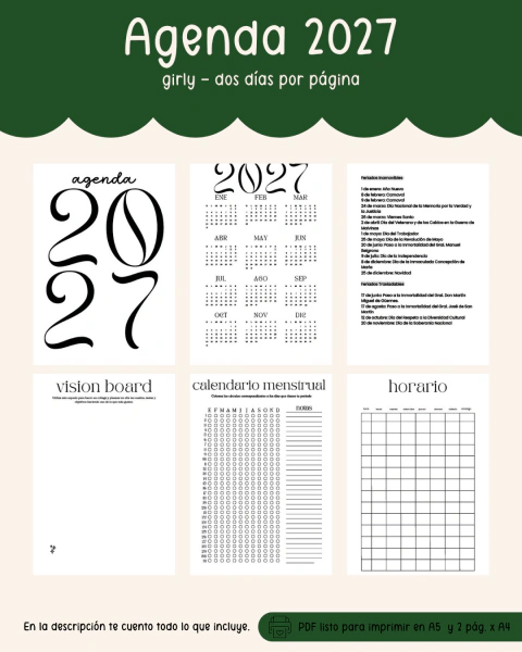 Agenda girly 2027 - dos días por página - comprar online