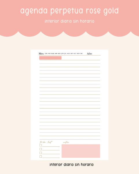 Agenda rose gold perpetua - diaria sin horario - comprar online
