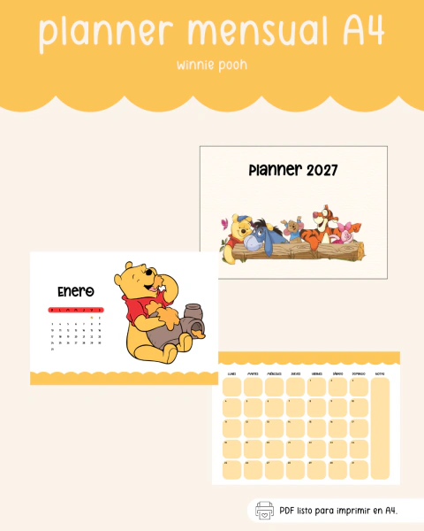 Planner mensual winnie pooh 2027