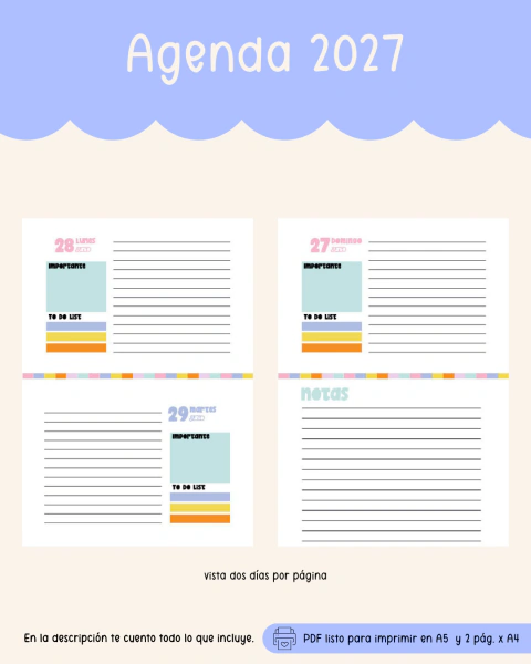 Agenda multicolor 2027 - dos días por página - comprar online