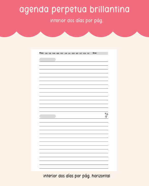 Agenda brillantina perpetua - dos días por página - comprar online