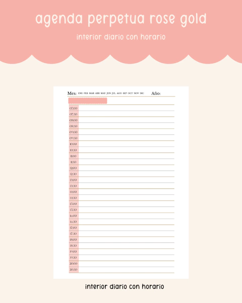 Agenda rose gold perpetua - diaria con horario - comprar online