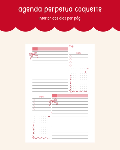 Agenda coquette perpetua - dos días por página - comprar online