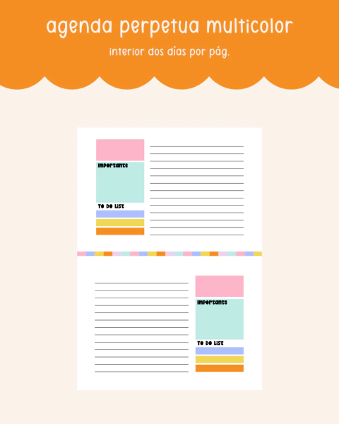 Agenda multicolor perpetua - dos días por página - comprar online