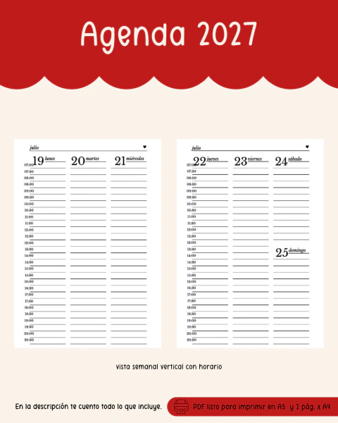 Agenda lovely 2027 - semanal vertical con horario - comprar online