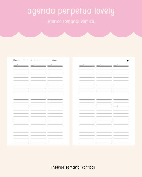 Agenda lovely perpetua - semanal vertical sin horario - comprar online