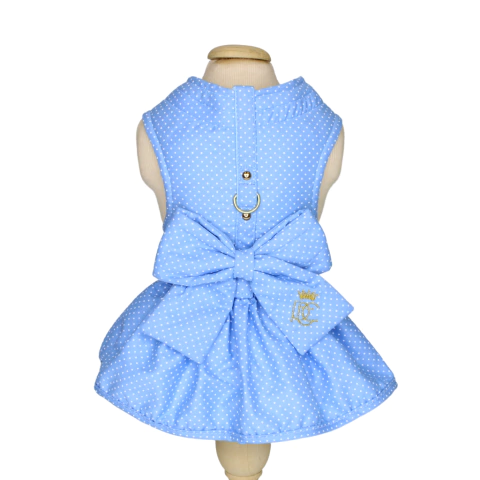 VESTIDO LAÇO E GUIA POÁ AZUL