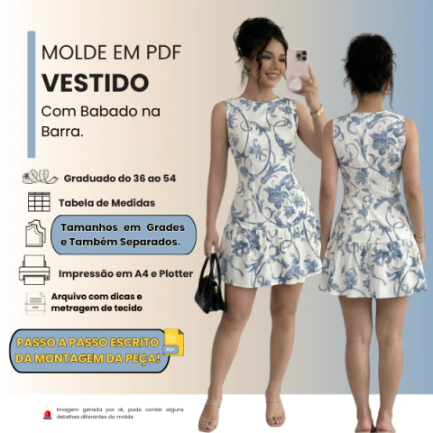 Molde em PDF: Vestido com Babado na Barra.