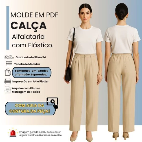 Molde em PDF: Calça Alfaiataria com Elástico Atrás.