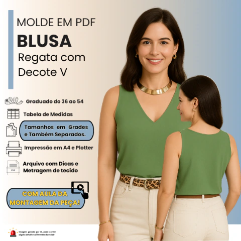 Molde em PDF: Blusa Regata com Decote V