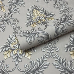 Papel de Parede Vinílico Arabesco Grande Damask Prateado - PDD9901