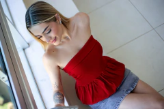 Shorts Saia Jeans Cintura Alta - Cinza - loja online