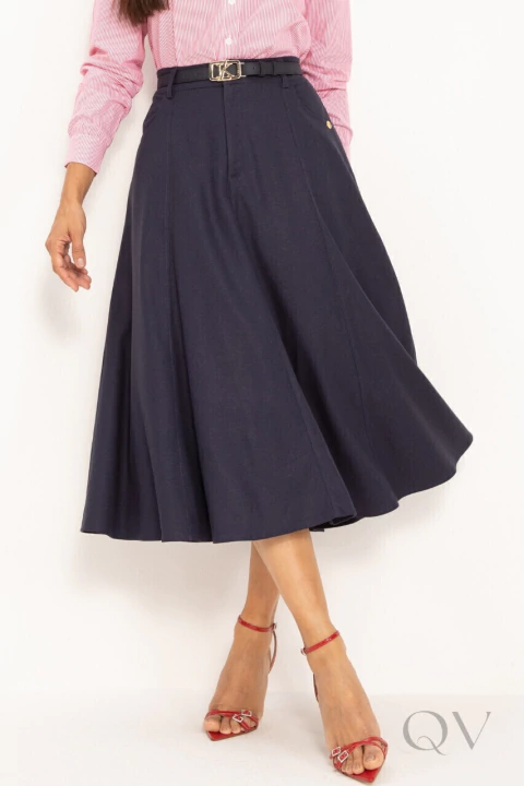 SAIA MIDI GODÊ EM LINHO AZUL MARINHO - LEKAZIS - comprar online