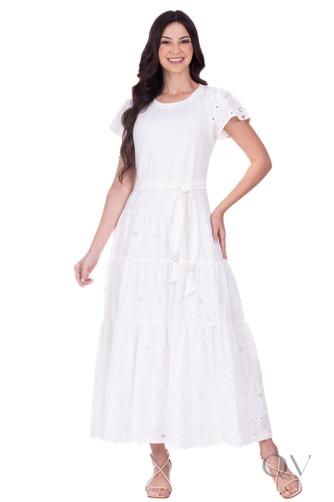 VESTIDO GODÊ LONGO EM MALHA DE VISCOSE E LAISE BRANCO - HAPUK - comprar online