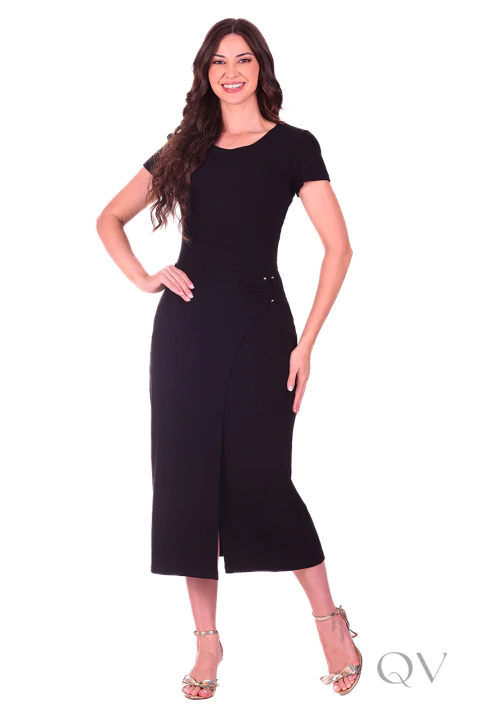 VESTIDO MIDI EM MALHA CANELADA PRETO - HAPUK - comprar online