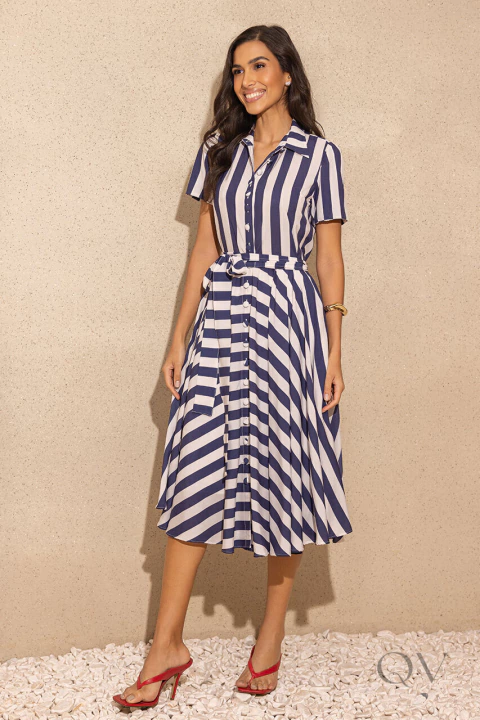 VESTIDO CHEMISE CURTO EM TOQUE DE SEDA LISTRADO - JANY PIM - comprar online