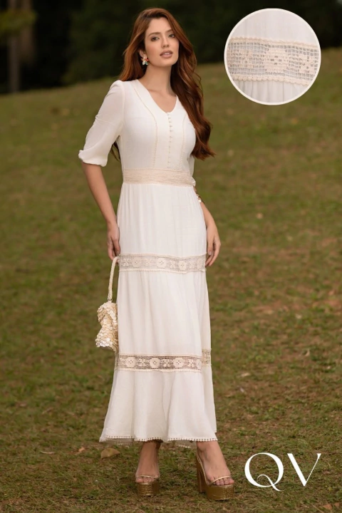 VESTIDO LONGO EM OASIS OFF WHITE - JANY PIM - comprar online
