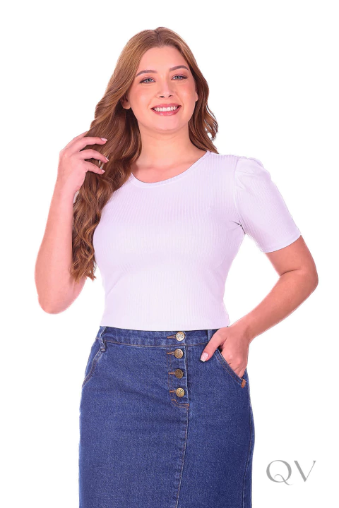 BLUSA MANGA CURTA EM MALHA CANELADA BRANCO - HAPUK - comprar online