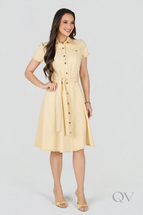 VESTIDO CURTO EM ALFAIATARIA AMARELO - TATA MARTELLO