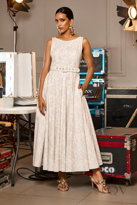 VESTIDO EM TRICOLINE ESTAMPADO FLORAL OFF WHITE - LUZIA FAZZOLLI - comprar online