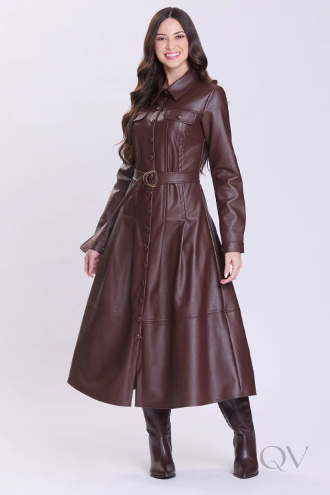VESTIDO CHEMISE EM ASPECTO DE COURO MARROM - HAPUK - comprar online